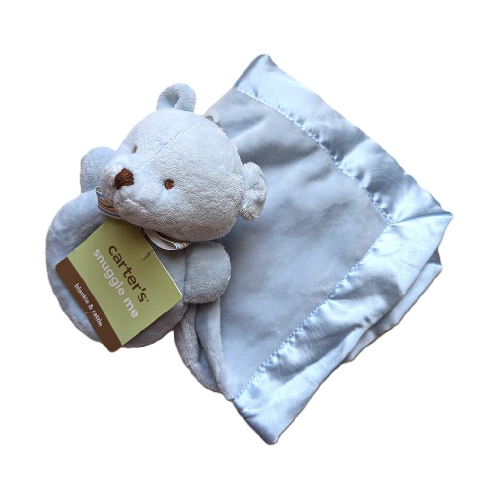 2011 Carter's Baby Bear Security Blanket Snuggle Me Blankie & Rattle 14x14" VTG - Picture 7 of 8